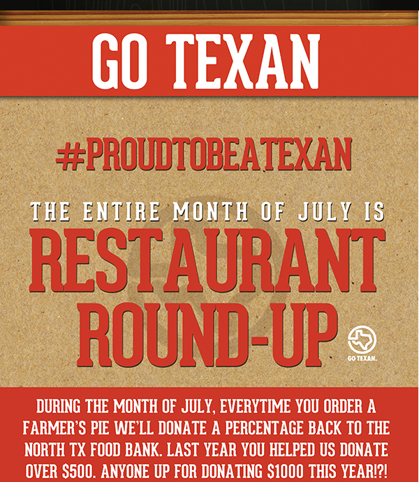 Go Texan
							 Restaurant Round Up
							 See image for full details