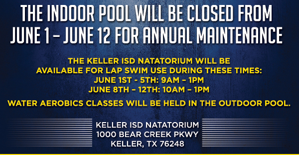 The indoor pool will be closed from June 1 - June 12
							 for annual maintenance
							 See image for full details