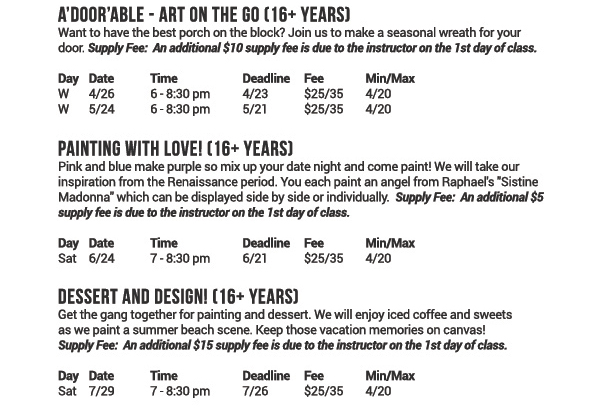 Great classes for date night
							 See image for full details