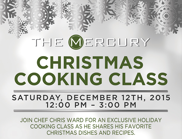 Christmas Cooking Class
							 Sat, Dec 12
							 12 - 3pm
							 See image for details