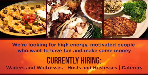 Currently hiring
							 Waiters and Waitresses, hosts and hostesses and caterers
							 See image for details