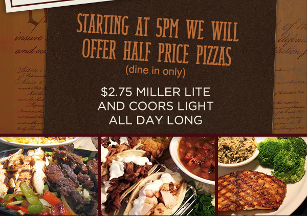 Half Price Pizzas at 5pm
							 See image for details