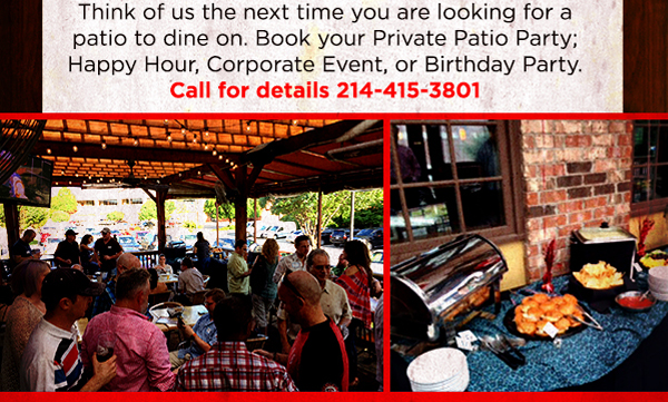 Book your next event on our patio
							 See image for details