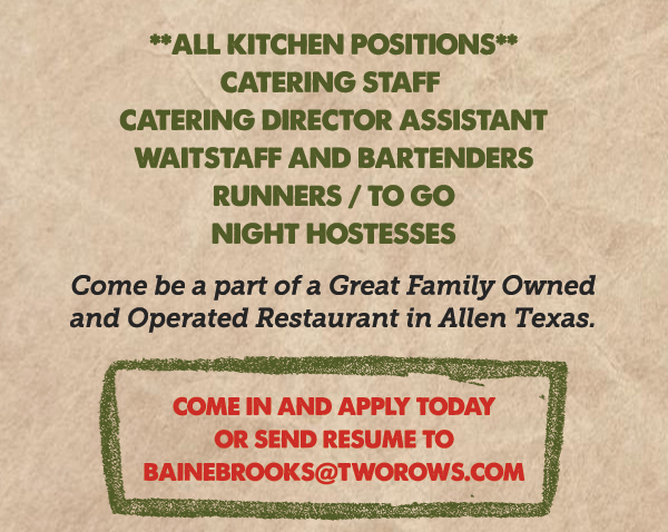 www.tworows.com - Allen's favorite hometown restaurant & bar featuring wood-fired brick oven pizza, big ole burgers, spacious patio, and much more!