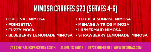 www.tworows.com - Allen's favorite hometown restaurant & bar featuring wood-fired brick oven pizza, big ole burgers, spacious patio, and much more!