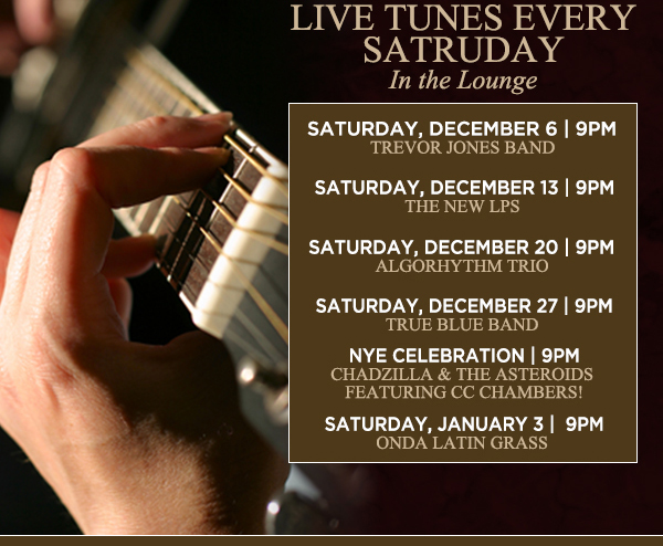 Live Tunes in the Lounge 9pm
							Every Saturday