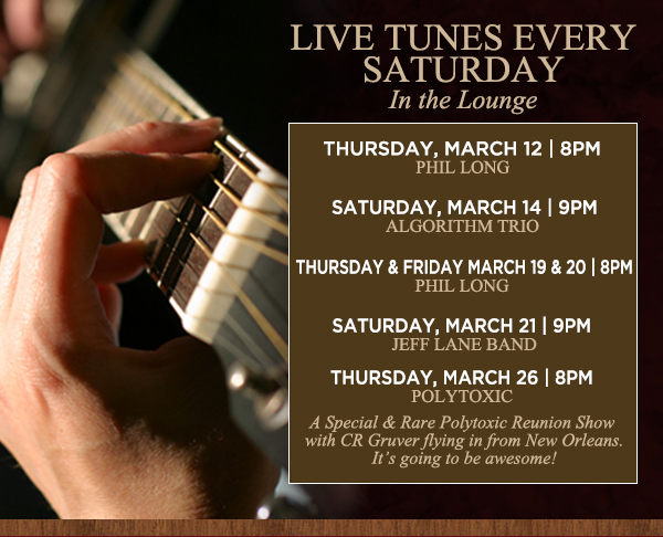 Live Tunes in the Lounge 9pm
							Every Saturday
							See image for details