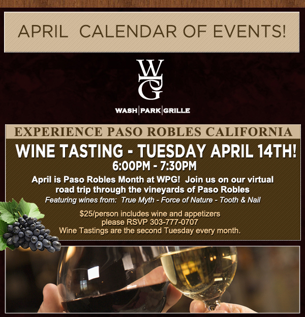 April Happenings
							 Wine Tasting
							 See image for details