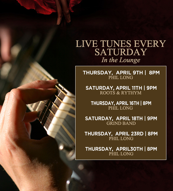 Live Tunes in the Lounge 9pm
							Every Saturday
							See image for details