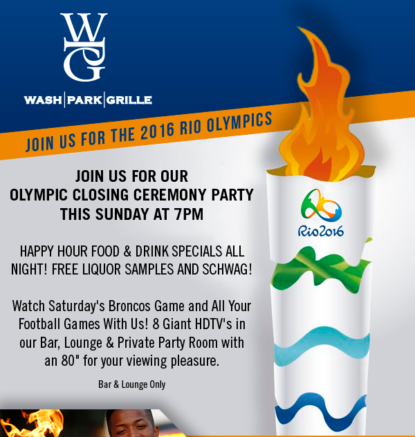 Join us for our
							 Olympic Closing Ceremony Party
							 See image for full details