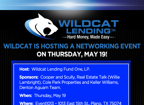Wildcat is hosting an event on
							 Thursday, May 19!
							 See image for full details