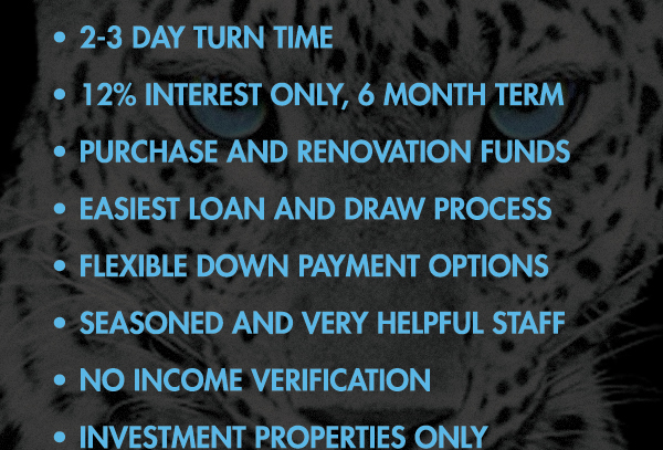 Wildcat Lending
							 Hard Money, Made Easy
							 See image for full details