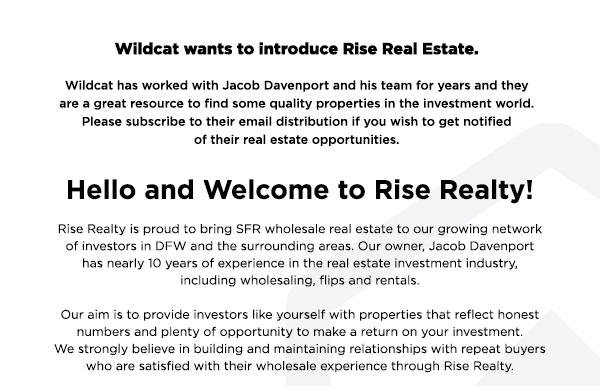 Wildcat Lending
							 Hard Money, Made Easy
							 See image for full details